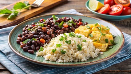 Nicaraguan gallo pinto rice and beans with scrambled eggs