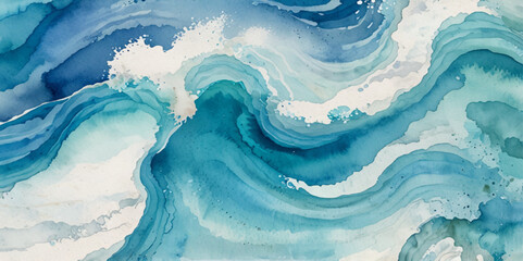 Beautiful soft blue sea water, ocean wave background. Soft blue and white hand printed creative marble texture ocean background.	