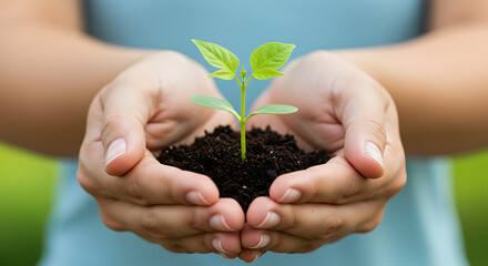 Nurturing New Life Hands Gently Holding a Sprout in Soil