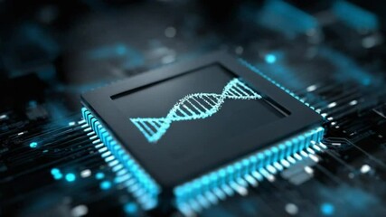 Circuit board with DNA double helix graphic - Powered by Adobe