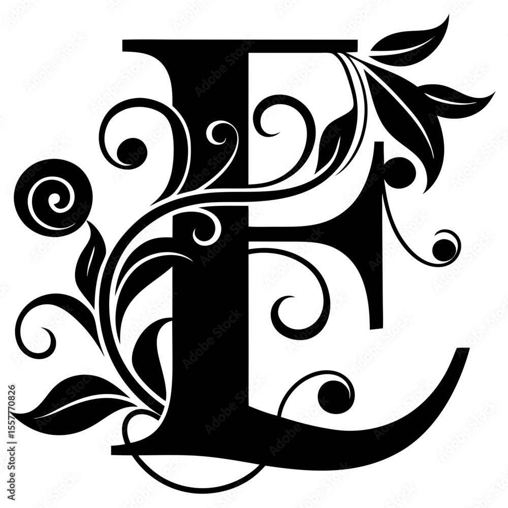 Poster stylized letter 'e' with decorative elements and strokes, isolated vector image on transparent backg