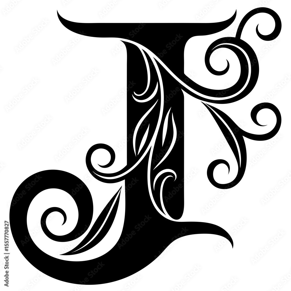 Poster stylized letter 'j' with decorative elements and strokes, isolated vector image on transparent backg