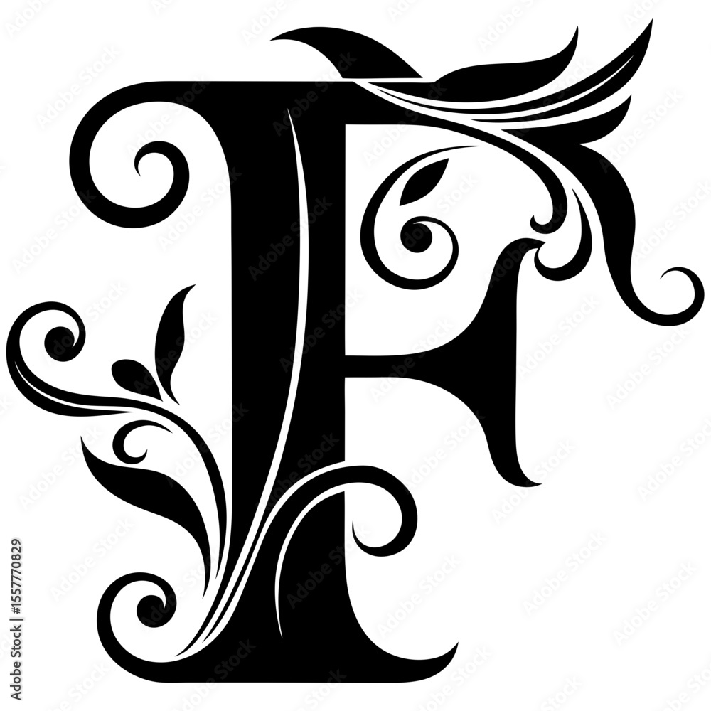 Poster stylized letter 'f' with decorative elements and strokes, isolated vector image on transparent backg