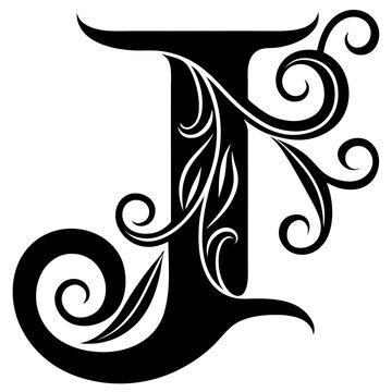 Stylized letter 'J' with decorative elements and strokes, isolated vector image on transparent background