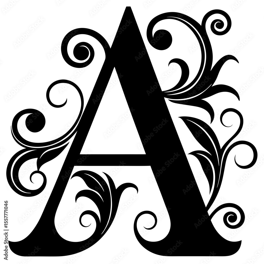 Poster stylized letter a with decorative elements and strokes, isolated vector image on transparent backgro