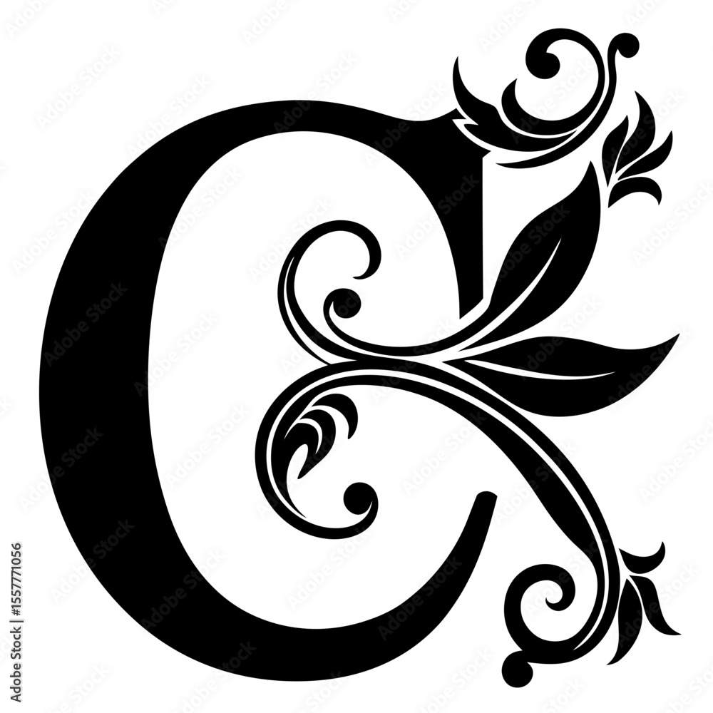 Poster stylized letter c with decorative elements and strokes, isolated vector image on transparent backgro