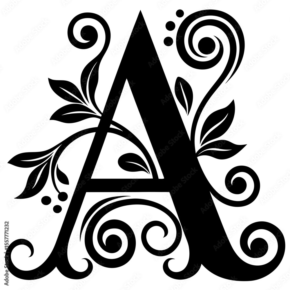 Poster stylized letter a with decorative elements and strokes, isolated vector image on transparent backgro