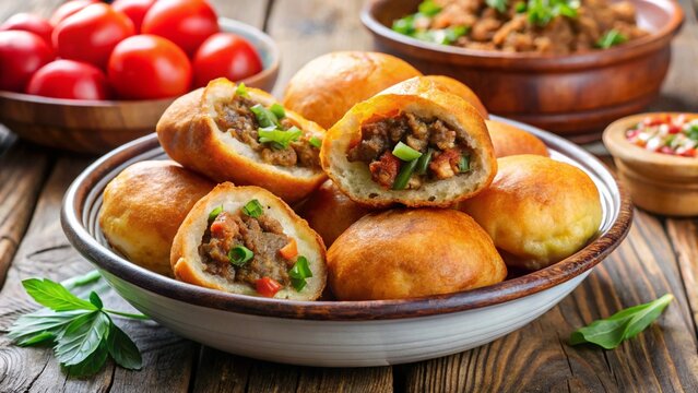 Namibian vetkoek fried bread rolls filled with minced meat.