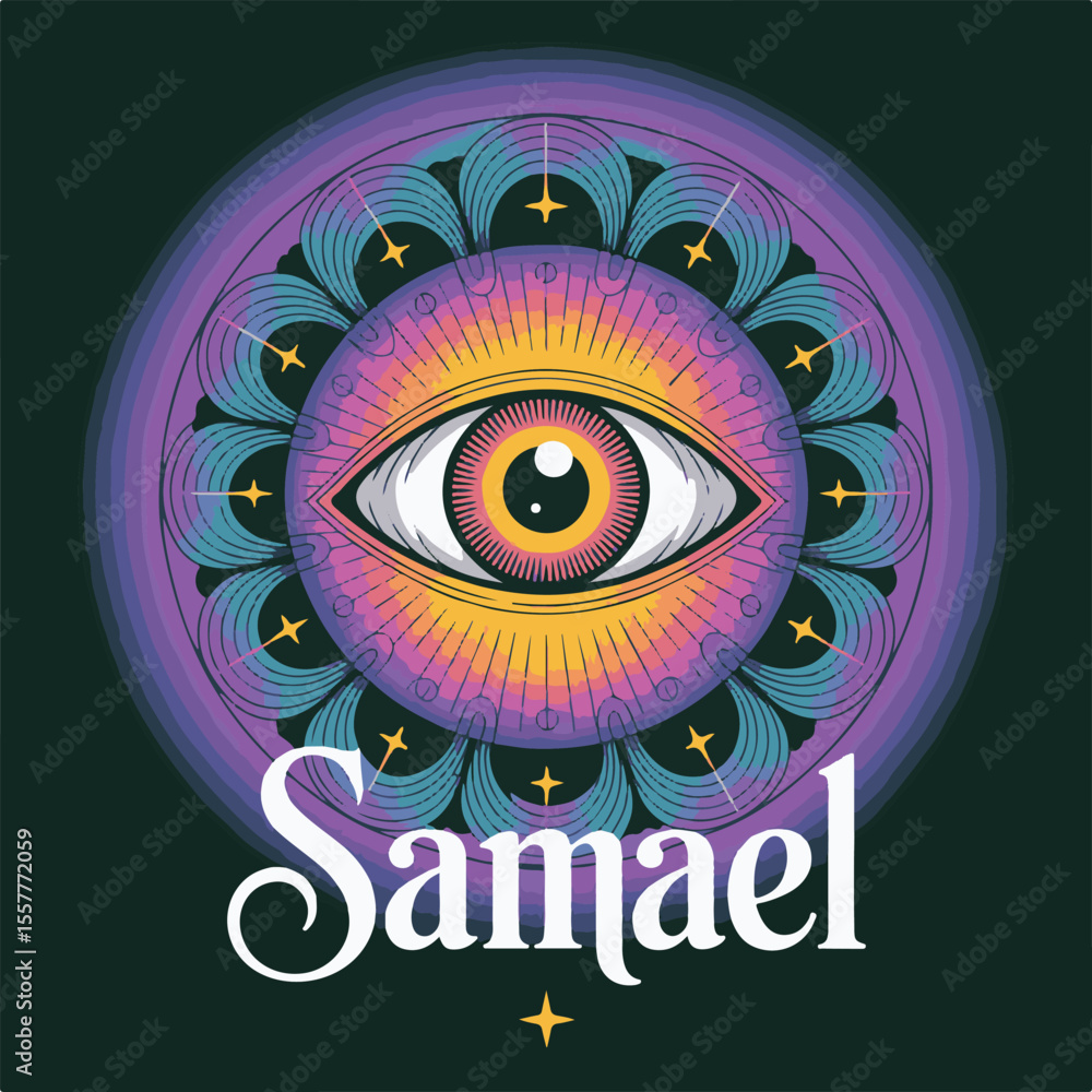 Poster abstract eye vector icon with a stylized iris and eyeball, embodying a symbol of vision and look wit