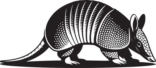 An isolated vector illustration of a cartoon dinosaur with a red armadillo pattern on a black sphere object © Saidar