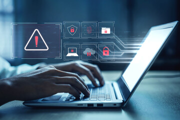 Cybersecurity threat focuses on cybersecurity, threat, and data breach with strong emphasis on...