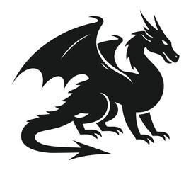 Fototapeta premium a majestic black dragon silhouette with extended wings, ideal for fantasy, mythology, strength, and medieval themes