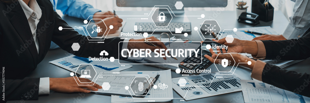 Aufkleber a dynamic business meeting focused on cyber security strategies, showcasing collaborative efforts to