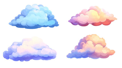 Watercolor cloud illustrations set on a transparent background.
