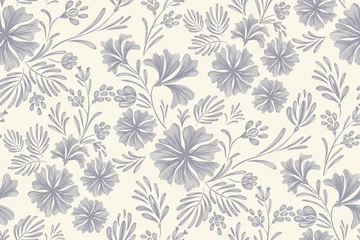 Photo sur Plexiglas Vintage floral ethnic tapestry modern embroidery texture boho design vector illustration hand drawn silhouette indigo blue flower motif branches leaves wallpaper seamless background border.