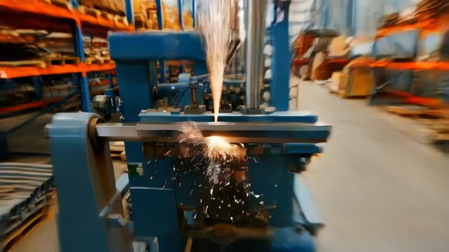Metal Cutting Process in an Industrial Setting Showcasing Sparks in a Busy Manufacturing Facility. Generative AI