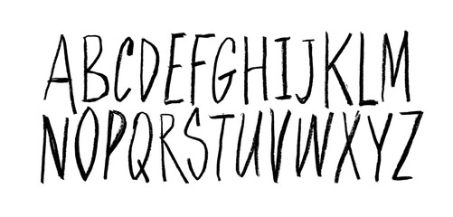 Grunge charcoal English alphabet. Crayon drawn doodle kids font with freehand pencil texture. © Anastasiia Hevko
