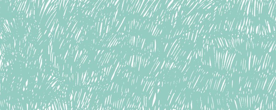 Light green crosshatch background. Childish colorful pencil texture banner. Grass effect background. Crayon or pencil cross hatch. Messy short lines texture banner. Organic sketch illustration.