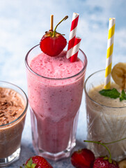 Milkshake from strawberry, banana and chocolate