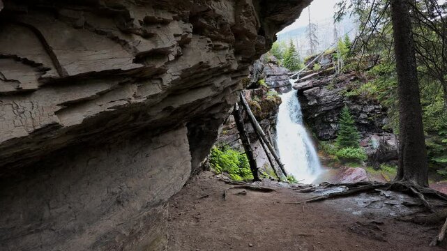 Side view new rocks of Bering Falls in Montana 