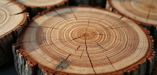 Close-up of old wooden oak tree cut surface, showing rough organic texture with tree rings and end grain. Natural brown timber material cut log. Eco concept.