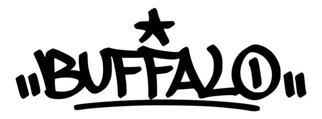 Buffalo graffiti tag in bold black style with street art flavor. Handwritten look with transparent background, ideal for urban merch and graphic design.