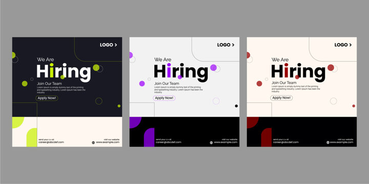 Professional recruitment and hiring post vector template for job vacancy announcement editable social media design and web banner layout for employment ads