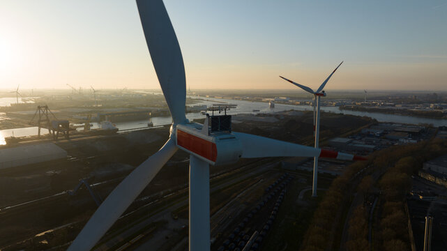 Clean energy in the port of Amsterdam, wind turbine, The Netherlands,