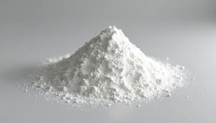 Calcium hydroxide powder pile, also known lime milk, hydrated lime. Used in construction agriculture, water treatment, industrial applications. For construction used in plaster, mortar, concrete.