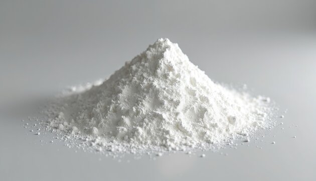 Calcium hydroxide powder pile, also known lime milk, hydrated lime. Used in construction agriculture, water treatment, industrial applications. For construction used in plaster, mortar, concrete.