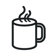 Minimal Vector Icon of Hot Chocolate Mug with Steam – Simple Black Outline Illustration of a Warm Beverage – Clean and Modern Design for Winter, Coffee, or Dessert Themes