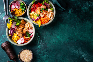 Vegan healthy poke bowl with tofu