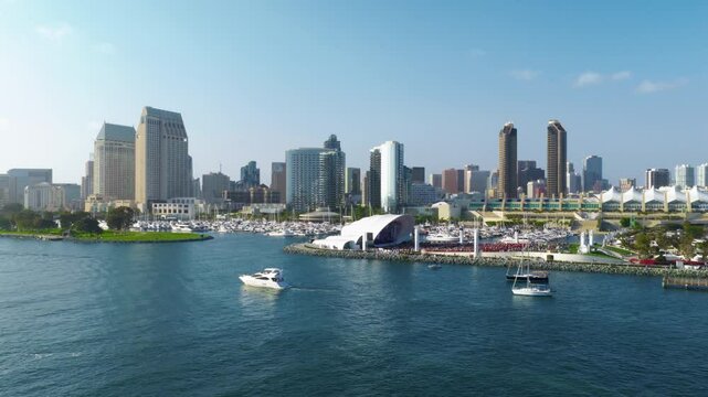 Breathtaking aerial footage captures the beauty of Downtown San Diego, highlighting its impressive skyline, vibrant marina, and a variety of exciting waterfront activities that draw visitors in