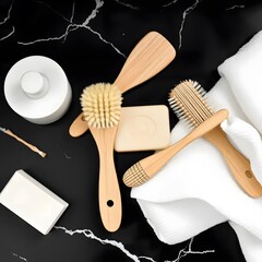 Wooden fork and knife on a napkin, isolated silverware set on a white table