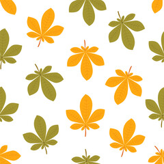 Seamless pattern of autumn chestnut leaves. Vector illustration