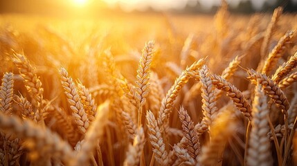Golden wheat field bathed in sunlight.