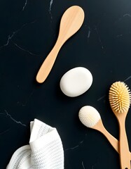 Isolated wooden kitchen cooking utensils: a spoon, fork, and spatula