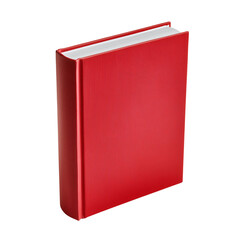 Red hardcover book with blank cover stands isolated on a white background, perfect for education or literature
