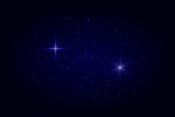 Soft blue sparkles and glowing star flares with particles. Light effects on transparent dark background for festive scenes.