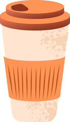Takeaway coffee glass with brown lid and textured sleeve. Ideal for menus, packaging