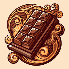 Realistic Chocolate Bar with Intricate Swirls – Ornate Gourmet Design Featuring Rich Texture and Decorative Detail – High-End Sweet Treat Illustration Isolated on White

