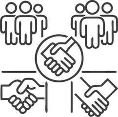 Obraz premium Teamwork Friendship Collaboration Group People Handshake Icons Gray Line Art Design