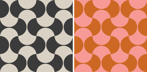 Vector set retro simple geometric seamless patterns in retro style. Vintage abstract geometric pattern in Bauhaus style.