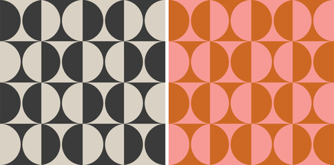 Vector set retro simple geometric seamless patterns in retro style. Vintage abstract geometric pattern in Bauhaus style.