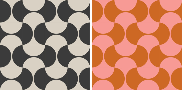 Vector set retro simple geometric seamless patterns in retro style. Vintage abstract geometric pattern in Bauhaus style.