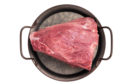 Raw kangaroo meat, exotic fresh game meat isolated on white background. top view