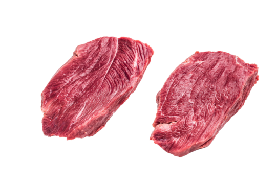 Raw kangaroo steak, wild fresh game meat isolated on white background. top view