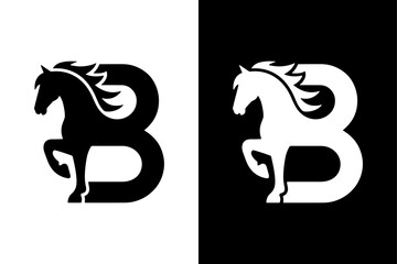Horse and Letter B Logo, Icon on White Background Vector Art Illustration on white background.