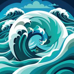 Great Wave Inspired Abstract Art with Ocean Currents