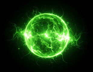 Fototapeta premium Glowing green sphere of plasma energy. Electric ball. Abstract luminous orb radiating ethereal glow